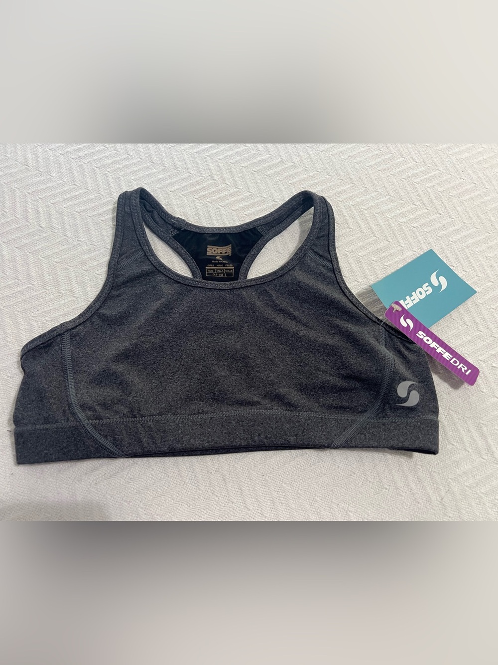 Soffe Dark Charcoal Racerback Sports Bra girls Large 12-14